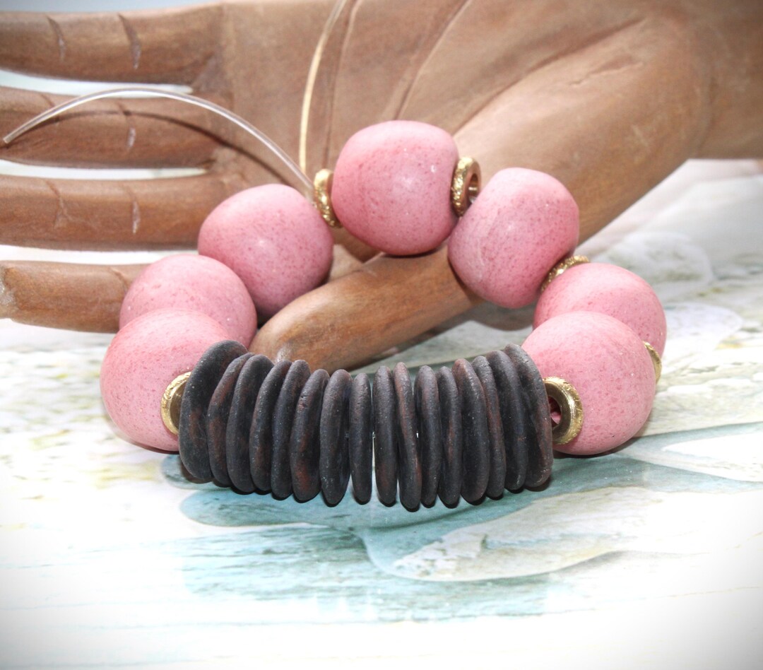 Pink Handcraft African Handcraft, Opaque Pink Glass Beads, Ghana, West Africa, Rustic ...