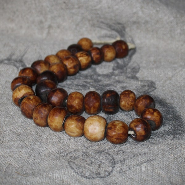 Handmade Beads, XXL Rinderknochen Perlen, braune runde Perlen, Perlenstrang, Länge ca.57 cm