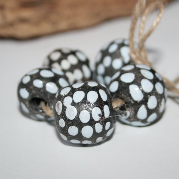 Steinperlen, Westafrika, Ghana Beads, Skunk Design, 20 mm, 5 Stück