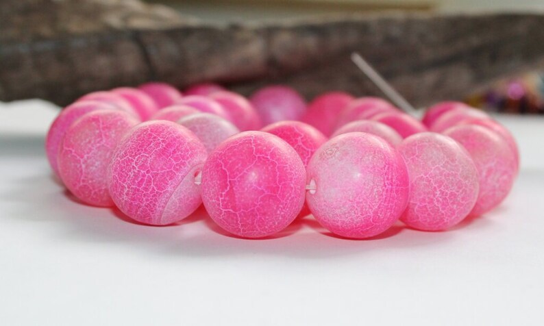 strand 38 cm agate full strand Strangware pink round beads size 15 mm 25 beads pink