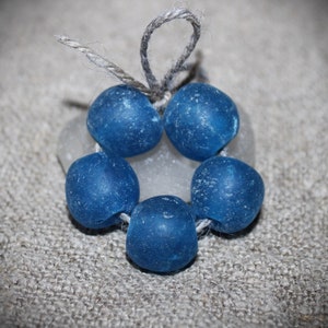 Afrikanische Handarbeit, Glasperlen,Kroboperlen,blau, Ghana, Handelsperlen, 17/18 mm, 5 Peaces Beads