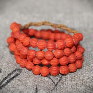 Koraliki Java, biżuteria etniczna, wyjątkowe koraliki, ręcznie robione, koraliki vintage, czerwone, w kształcie melona, rozmiar koralików 6 mm