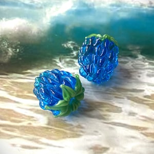 Lampwork Beads, Glass Beads, Artist Beads, Blue Flowers, Handmade Glass Beads, Lampwork Beads, 2 Pieces