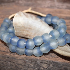Krobo beads, multicolor, clear light blue, bead strand, recycled glass beads, glass beads, Africa/Ghana, 14 mm,