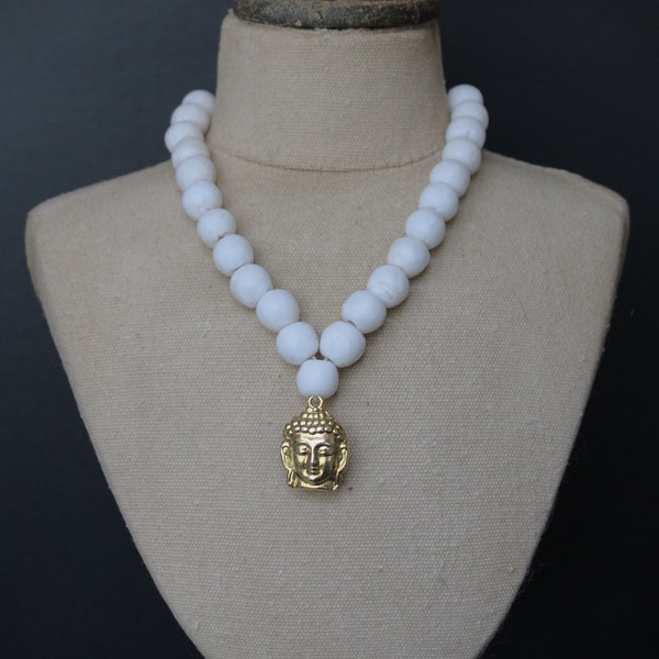 Steinperlen, antike Sandstein Perlen, weiße Jade, Buddha, vergoldeter Buddha, kleiner Strang, ca.27,5 cm
