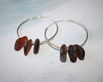 Silver earrings, silver hoop earrings, sea glass, sea glass, hoop earrings size approx. 35 mm