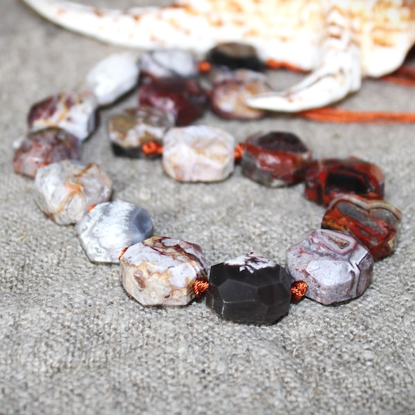 Strandware, Mexican Agate beads, semi-precious stones, 20 mm, gemstone, strand length 40 cm