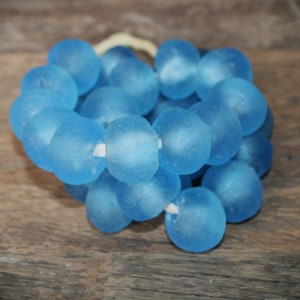 XXL Krobo beads, aqua blue, recycled glass beads, glass beads, seaglass, Africa/Ghana, 24 mm,