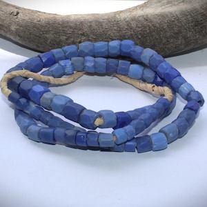 Old blue vintage glass beads, Tradebeads, strand length 70 cm