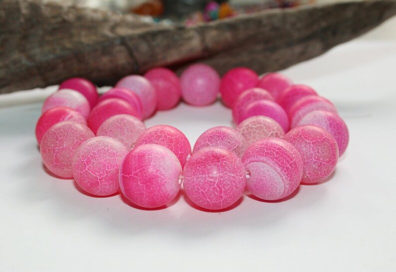 strand 38 cm agate full strand Strangware pink round beads size 15 mm 25 beads pink