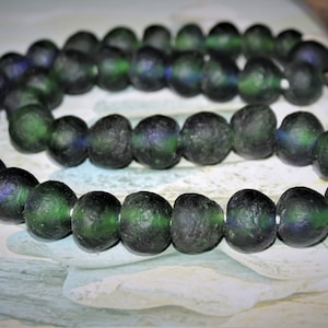 Krobo Beads XL, multicolor, bottle green and blue, recycled glass beads, glass beads, Africa/Ghana, 40 beads, 18 mm, strand approx. 58 cm