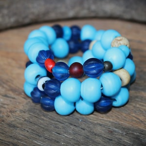 Ethno glass bead strand, handmade Java Beads, blue, strand 60 cm