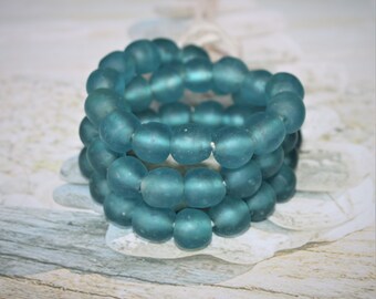 Kroboperlen, dark aqua blue, Sea Glass, Sea Blue, recycled glass beads, glass beads, Africa/Ghana, 14 mm