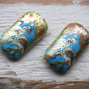 Cloisonné, enameled crane, 1 piece bead, 31 x 17 mm