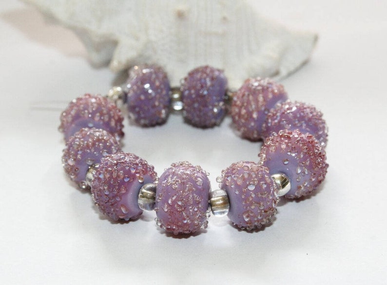 sugarbeads artist beads handmade glass beads handmade set lilac Lampwork beads lampwork beads glass beads