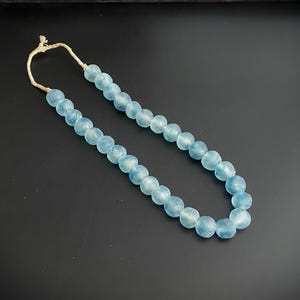 Krobo Beads XL, clear sea blue, recycled glass beads, glass beads, Africa/Ghana, 30 beads, 22 mm, strand approx. 58 cm