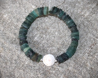 Roman glass discs, shell pearl, pearl set, strand length approx. 21 cm