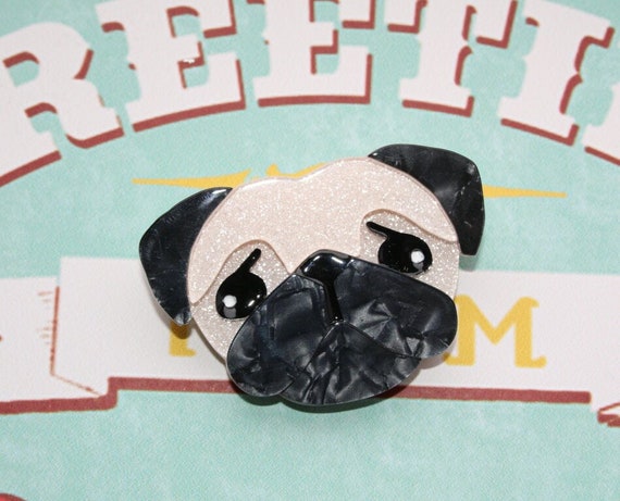 Brooch, pug, vintage brooch, hippie style, accesso