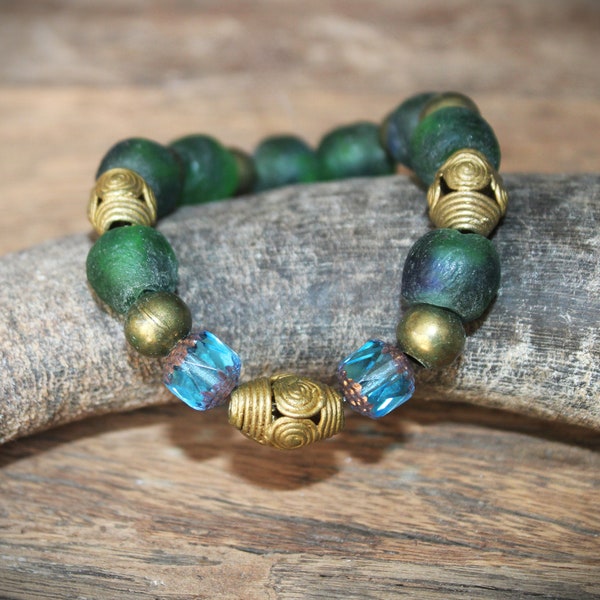 Mix strand, Ashanti Beads, brass beads, Ghana, 14/15 x 10 mm, African beads, West Africa, Krobo Beads, glass faceted beads