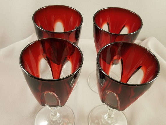 Wine Glasses Glass Retro Barware Ruby Red 4 Glassware Gothic Etsy