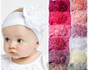 Baby headband, Floral nylon headbands, baby girl headbands, COUTURE NYLON Flower headband, head wraps baby toddler girls, baby headwraps