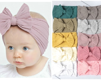 Nylon Baby Headband, Top Knot Bow Headband, Nylon Baby Head Wrap, CABLE KNIT Baby Girl Headbands, Pink Newborn Headband, Baby Girl Hair Bows