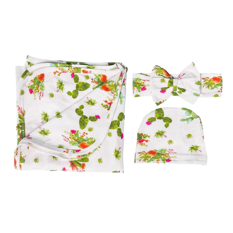 Baby Swaddle Blanket Headband and Beanie Hat Floral Etsy
