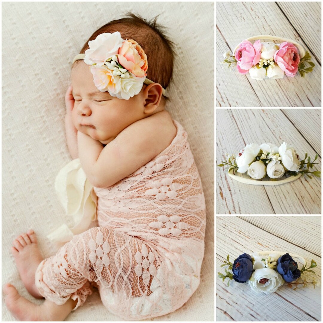 Floral Nylon Baby Headband, Baby Headbands, Flower Crown, Newborn