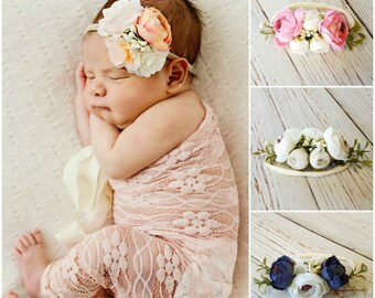 Floral nylon baby headband, baby headbands, flower crown, newborn headband, baby girl headband, infant headband, baby girl headband pink