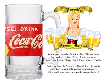 Beer Mug - Americana Coca Design - 26.5 oz Jumbo Size - FREE SHIPPING