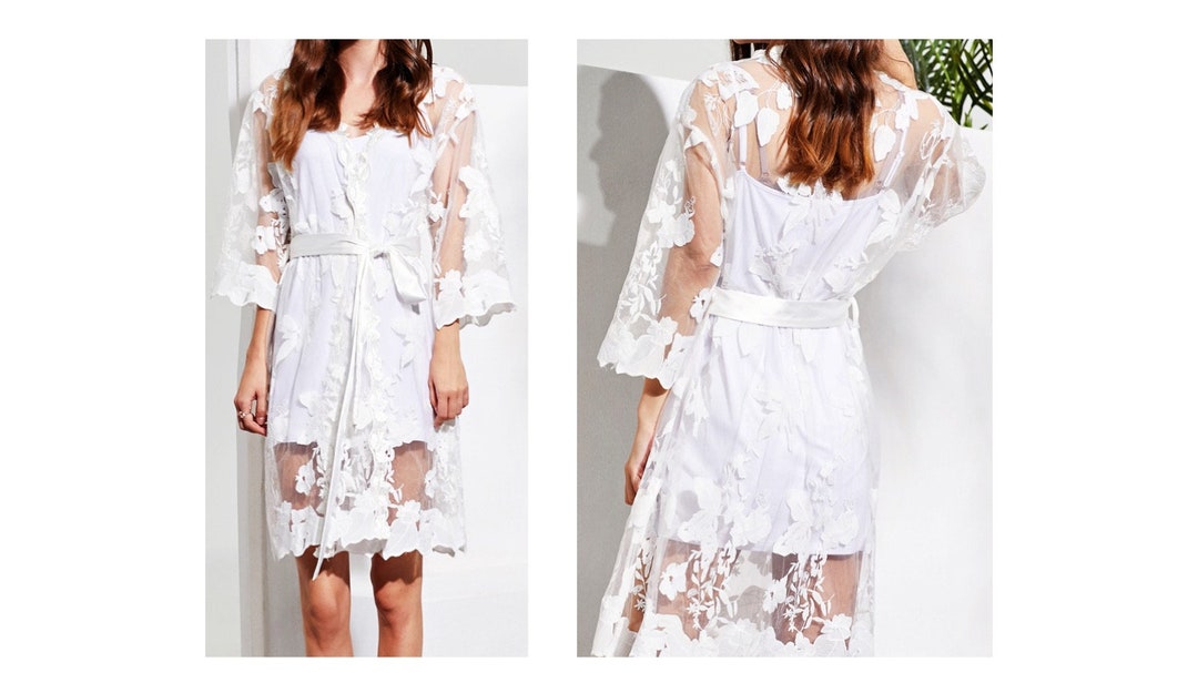 Holiday Sale Bridal Robes Sale Embroidery Lace Robe White Lace Robe