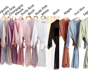 Holiday Sale Bridal Robes Bride Solid Satin Robes Regular & Plus size Bridal robes Black Bridesmaid robes Wedding robes Solid satin robes