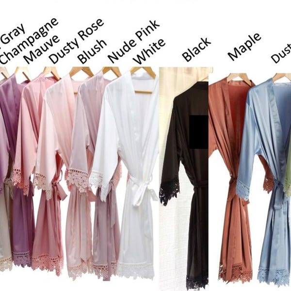 Holiday Sale Bridal Robes Bride Solid Satin Robes Regular & Plus size Bridal robes Black Bridesmaid robes Wedding robes Solid satin robes