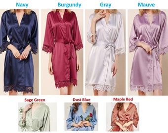 Sale Bridal Robes 1 Day Bridal Lace Solid Silk Satin Robes Regular & Plus size Bridal robes Bridesmaid robes Wedding robes Solid satin robes