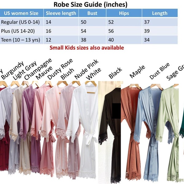 Sale Bridal Robes 1 Day Bridal Lace Solid Silk Satin Robes Regular & Plus size Bridal robes Bridesmaid robes Wedding robes Solid satin robes