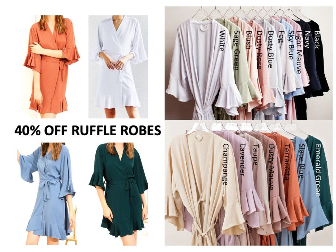 CLEARANCE SALE Ruffled Bridesmaid Robes, Solid Ruffled Black Robes