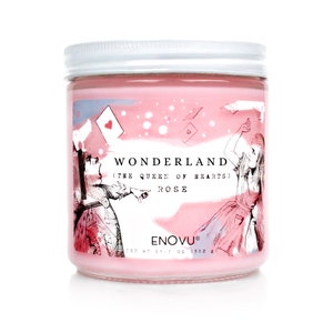 The QUEEN OF HEARTS, Wonderland, Scented Candle, Floral (Rose) Soy Candle 13.5 oz