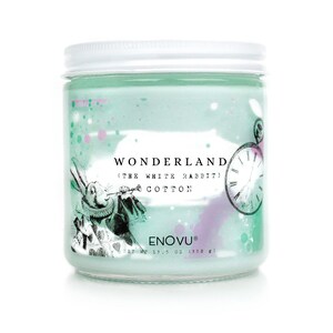 WONDERLAND, The White Rabbit, (Cotton) Soy Candle 13.5 oz, Scented Candle, Linen, Clean, Large Candle