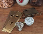 Set of Antique Brass and Glass Door Knobs Architectural Salvage Hardware The set is complete with shanks and spindles and set screws.