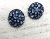 Vintage Weiss rhinestone earrings, celluloid clip-on earrings,1950s, navy blue with blue stones