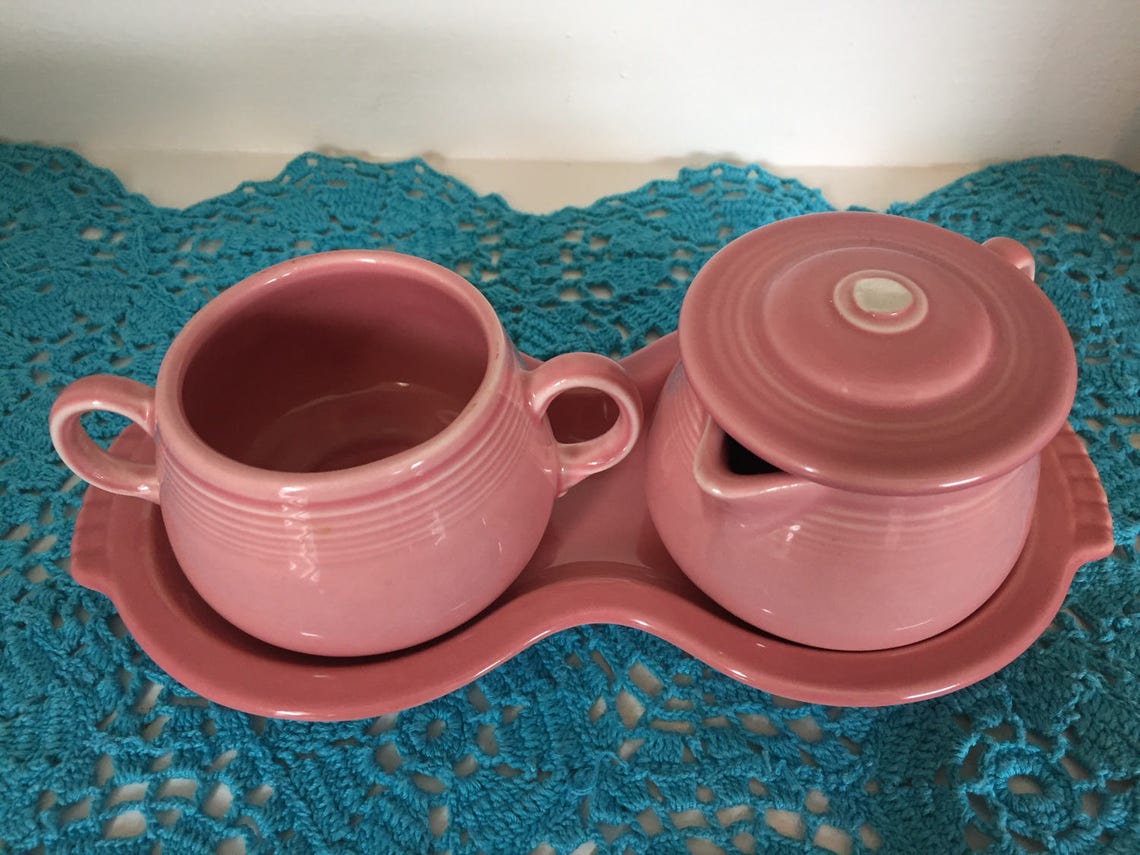 Vintage Fiesta Ware Rose Pink Figure 8 Sugar and Creamer Set Etsy