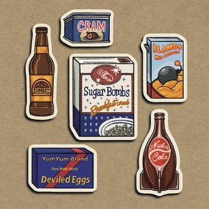 Wasteland Snacks Sticker Pack | Atomic Food Vinyl Decals | Post-Apocalyptic Gamer Stickers