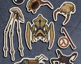 Half-Life Inspired Sticker Pack | Gamer Vinyl Decals | HL2 Headcrab Stickers