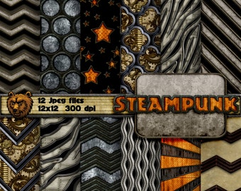 steampunk digital paper, steampunk background, steampunk scrapbook