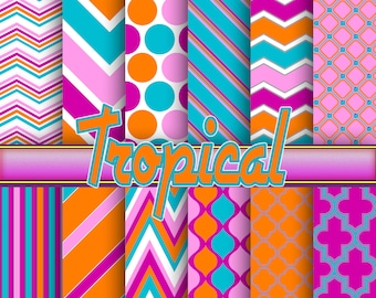 Tropisches digitales Papier, tropischer Hintergrund, tropisches Scrapbookpapier