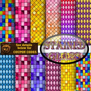 stained glass digital paper, stained glass background, stained glass scrapbook paper