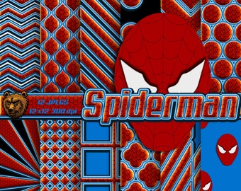 Spiderman digital paper, Spiderman background, Spiderman scrapbook paper