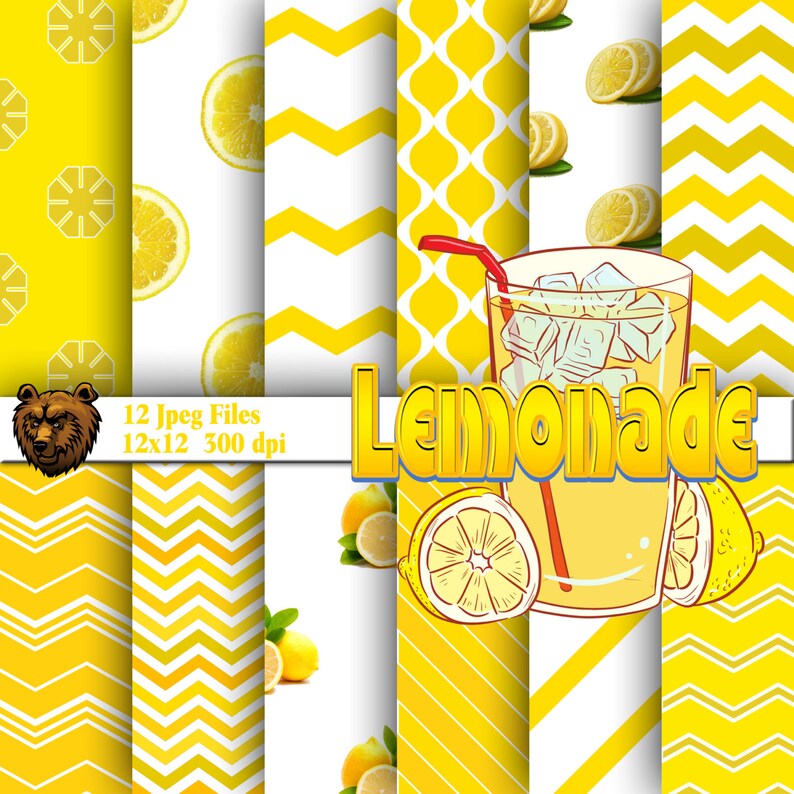 lemon digital paper, lemonade digital paper, lemon background, lemon scrapbook paper, lemonade scrapbook image 1