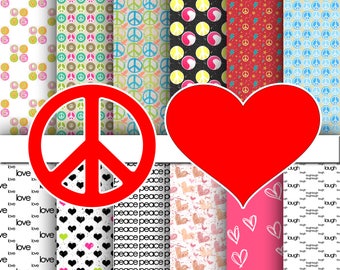 Peace Love digitales Papier, Hintergrundpapier, scrapbook