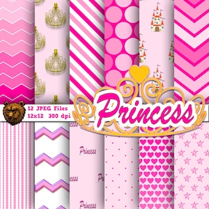 princess digital paper, princess background, princess scrapbook paper